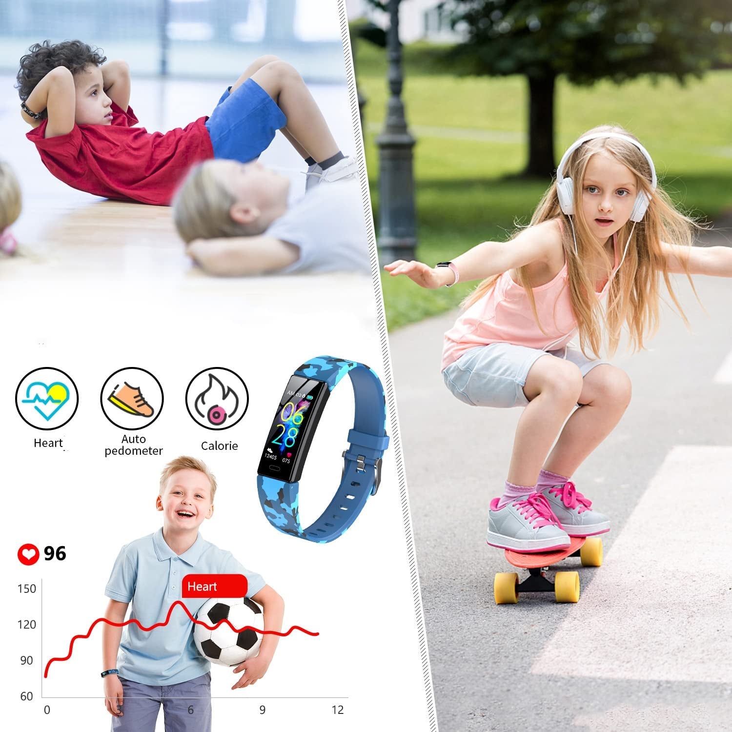 Children's Fitness Tracker Watch, Activity Monitoring Smartwatch with Pedometer, Stopwatch, IP68 Waterproof Design, 11 Sports Modes for Ages 6-16