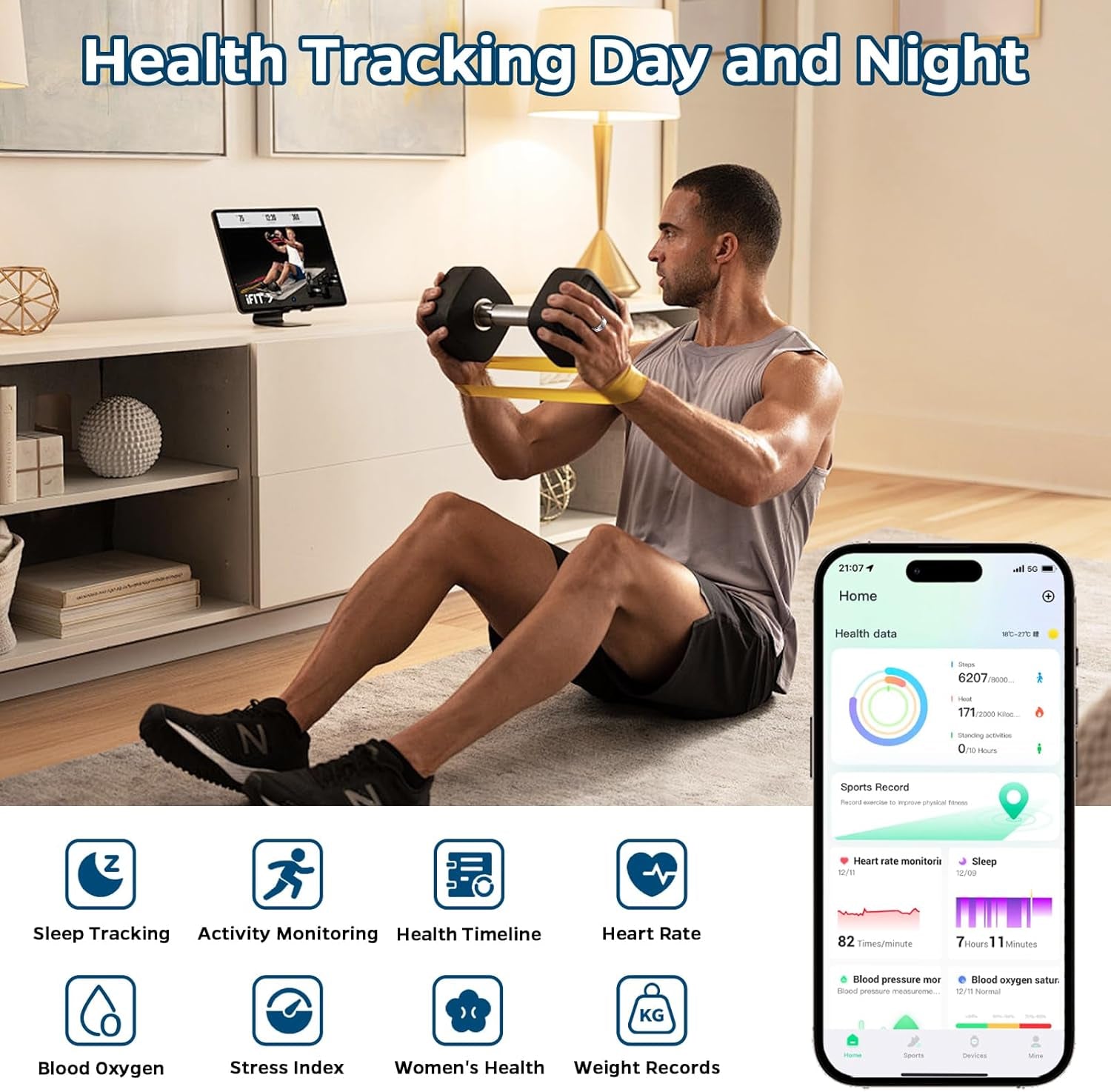 Smart Health Tracking Ring with Sleep Monitoring, Heart Rate Sensor, Waterproof Design, Activity Tracking, Air Gesture Control, Up to 7-Day Battery Life, Compatible with iOS and Android (Black, Size #10)