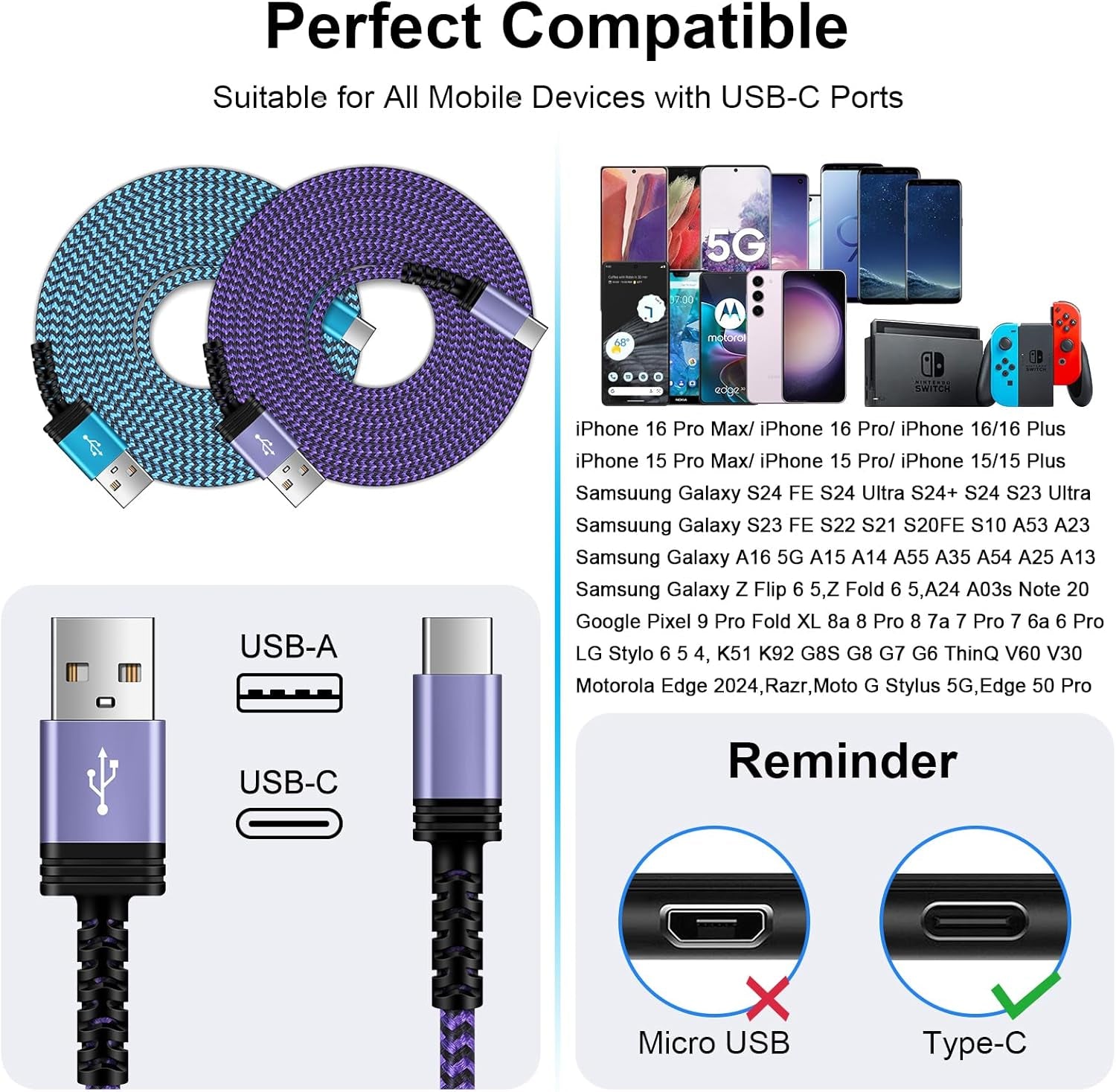 Car Carplay Cable Fast Charging 3Ft/2Pack for Iphone 16E/16/16 Pro/16 Pro Max/16 Plus/15/15 Pro/15 Pro Max,3.1A USB Type C Charger Cord Car Fast Cable for Samsung Galaxy S25 FE A16,Pixel 9 Pro XL Fold