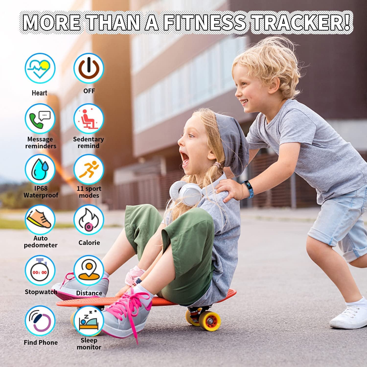 Children's Fitness Tracker Watch, Activity Monitoring Smartwatch with Pedometer, Stopwatch, IP68 Waterproof Design, 11 Sports Modes for Ages 6-16