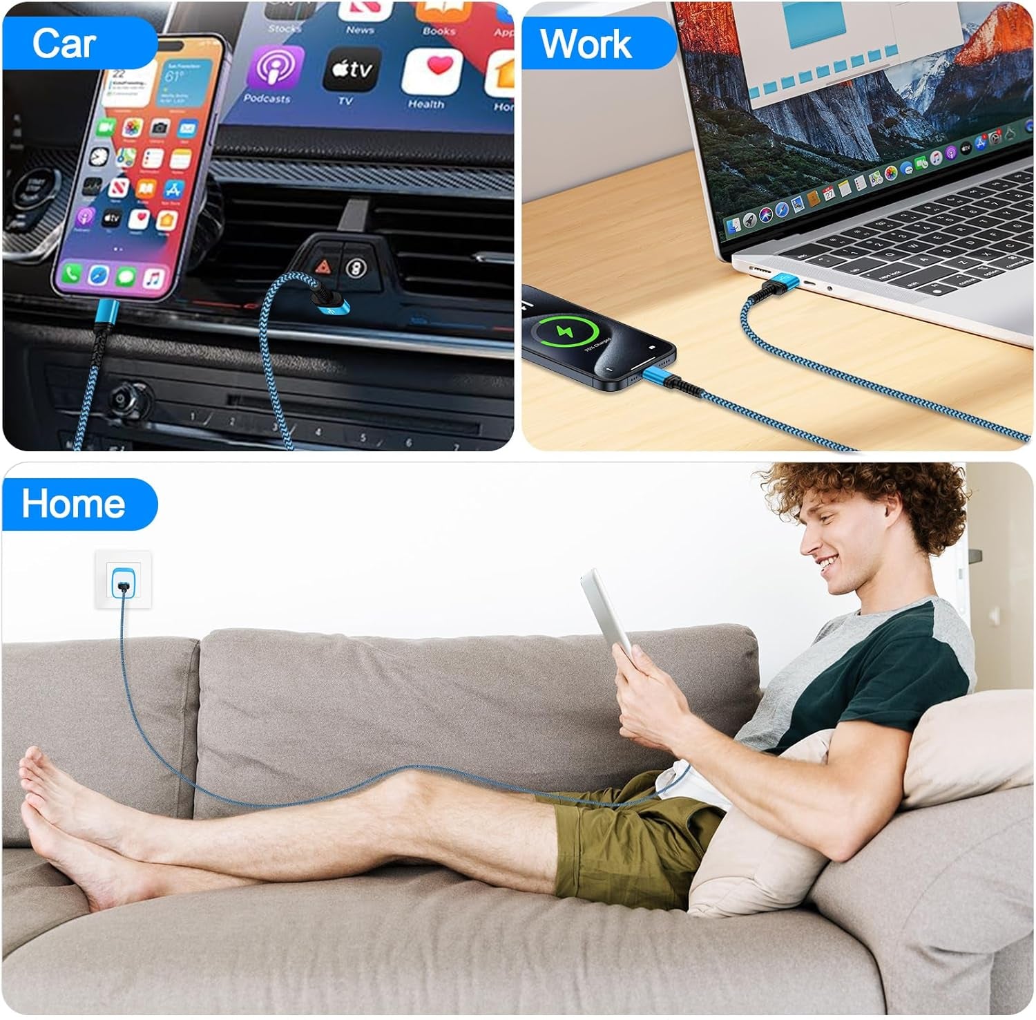 Car Carplay Cable Fast Charging 3Ft/2Pack for Iphone 16E/16/16 Pro/16 Pro Max/16 Plus/15/15 Pro/15 Pro Max,3.1A USB Type C Charger Cord Car Fast Cable for Samsung Galaxy S25 FE A16,Pixel 9 Pro XL Fold