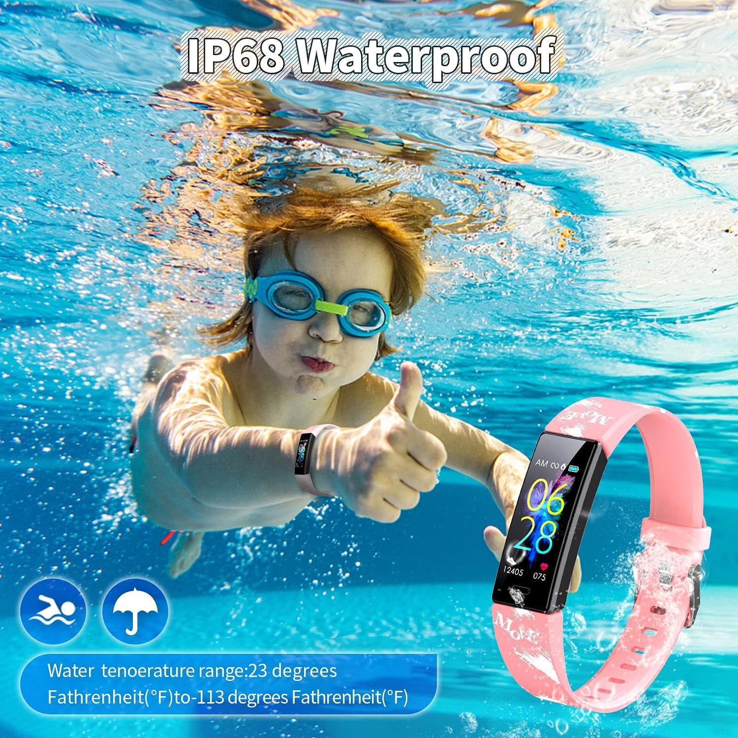 Children's Fitness Tracker Watch, Activity Monitoring Smartwatch with Pedometer, Stopwatch, IP68 Waterproof Design, 11 Sports Modes for Ages 6-16
