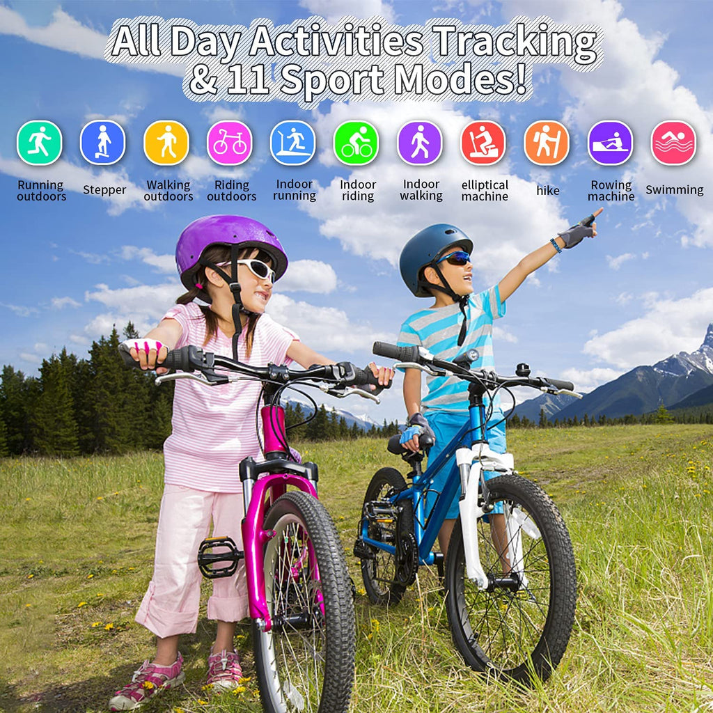Children's Fitness Tracker Watch, Activity Monitoring Smartwatch with Pedometer, Stopwatch, IP68 Waterproof Design, 11 Sports Modes for Ages 6-16